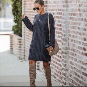 Vici Cable Knit Sweater Dress - Grey